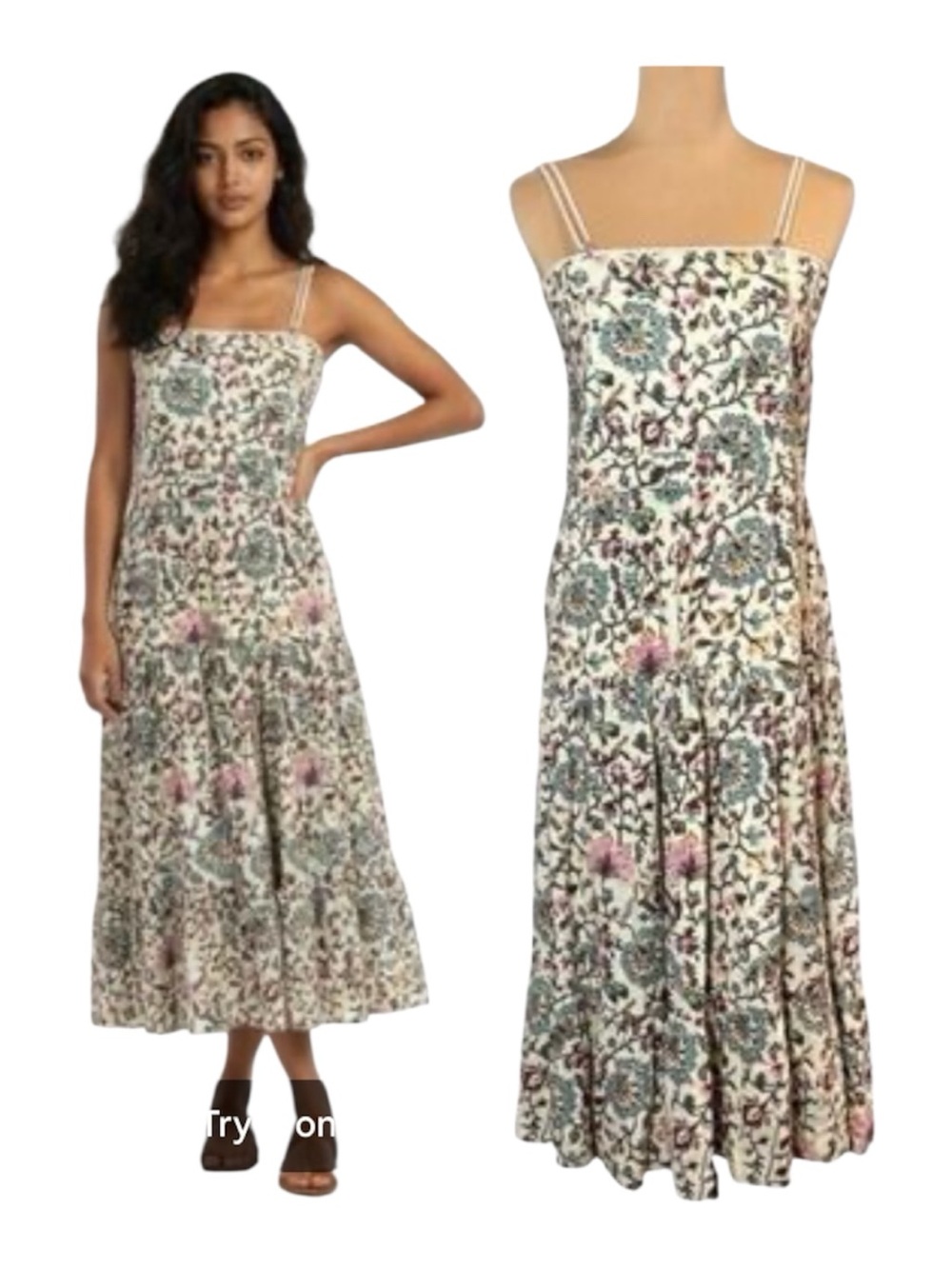 Anthropologie RAGA Deema Tiered Cream Floral Maxi Dress with Pink & Blue M NWT
